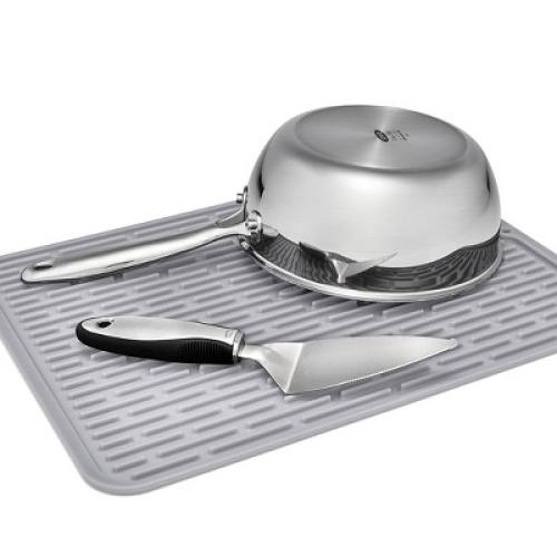 OXO Silicone Dish Drying Mat - Gray (Large): Dishwasher-Safe Drying Rack for Dishes, 16.9 x 12.5 Silicone Mat