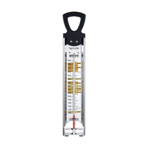 Taylor Candy Deep Fry Analog Kitchen Cooking Thermometer: Stainless Steel, Clip Mount, 100-400°F, Reads Celsius & Fahrenheit