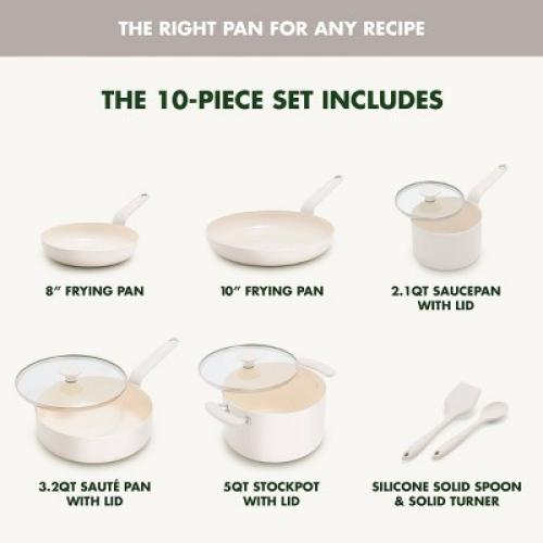 GreenPan Rio Advanced 10pc Ceramic Nonstick Cookware Set Cream