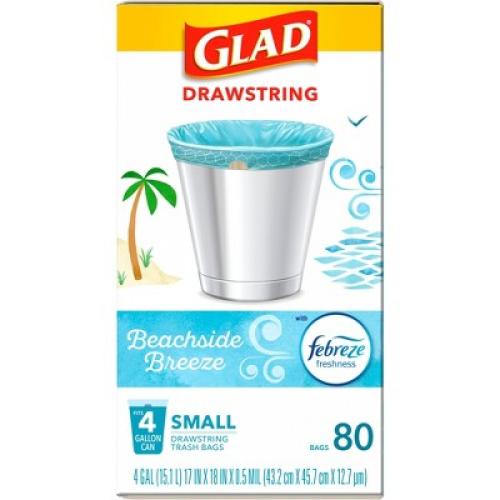 Glad Drawstring Small Trash Bags - Beachside Breeze - 4 Gallon - 80ct