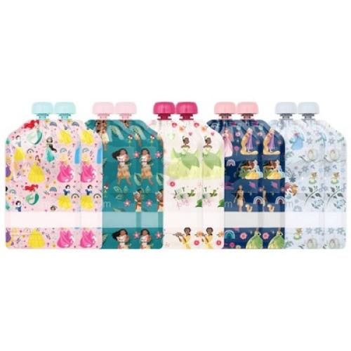 Disney Princesses 20 pack Kids Food Pouches - Simple Modern: Reusable; Refillable Off-White Storage Bags, 5oz Capacity
