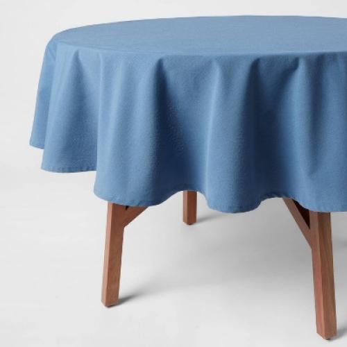 70 Cotton Round Tablecloth Blue - Threshold™: Solid Traditional Tablecloth, Machine Washable, Autumn Decor