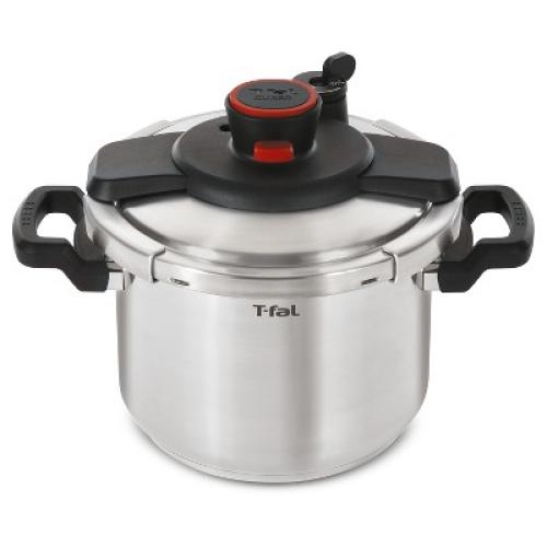 T-fal 8qt Pressure Cooker, Clipso Stainless Steel Cookware: Ergonomic Stay-Cool Handle, Dishwasher-Safe, Includes Steamer Basket