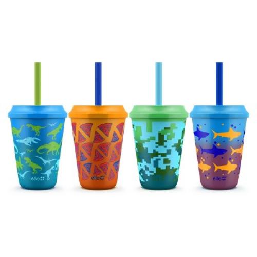 Ello 12oz 4pk Plastic Chameleon Color Changing Cups with Twist on Lids Blue