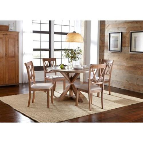 Buylateral Set of 2 Roma Cross Back Dining Chairs Driftwood: Upholstered Linen, Rubberwood Frame, No Assembly Required