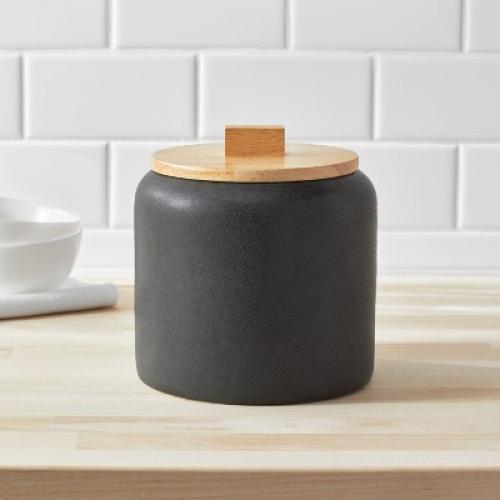 Medium Stoneware Tilley Food Storage Canister with Wood Lid Black - Threshold™