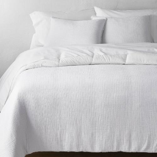 Full/Queen Textured Chambray Cotton Comforter & Sham Set White - Casaluna™: OEKO-TEX Certified, 250 Thread Count