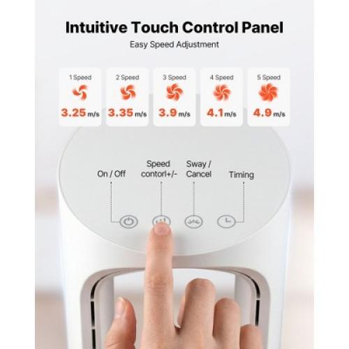 VEVOR Desk Fan Bladeless, 17 inch Office Table Fan Small Quite, 5 Speeds Adjustment, 0-9H Timer, 60-Degree Oscillation, Touch Control, White