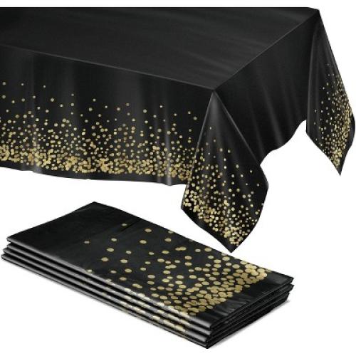 Prestee Black and Gold Table Cloths for Parties, 4pk, 54x108
