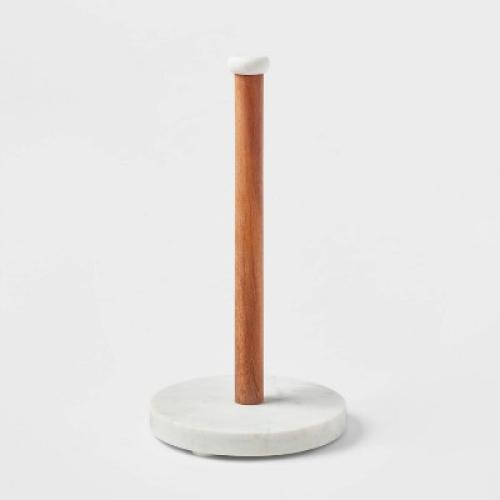 (top Marble stopper broken off)Marble Paper Towel Holder - Threshold™: Freestanding Off-White Kitchen Towel Holder, Wood & Marble, 13.25 Height