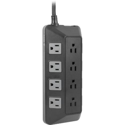 Size 8 ft GE 12-Outlet Surge Protector 3540J 8' Braided Cord Black/Gray: Extension Cord, Outlet Extender, Multiple Plug-in Outlets