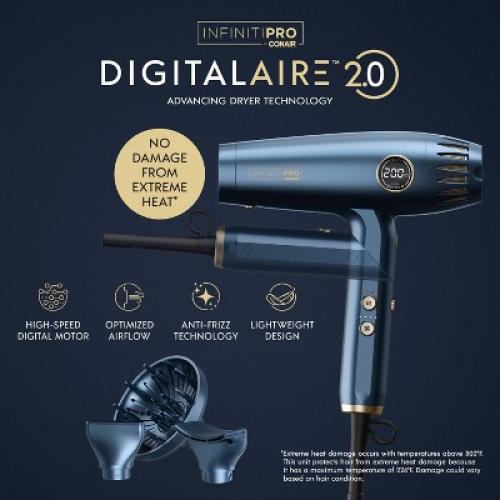 InfinitiPRO by Conair DigitilAIRE Folding Handle Hair Dryer - Blue - 1875 Watts
