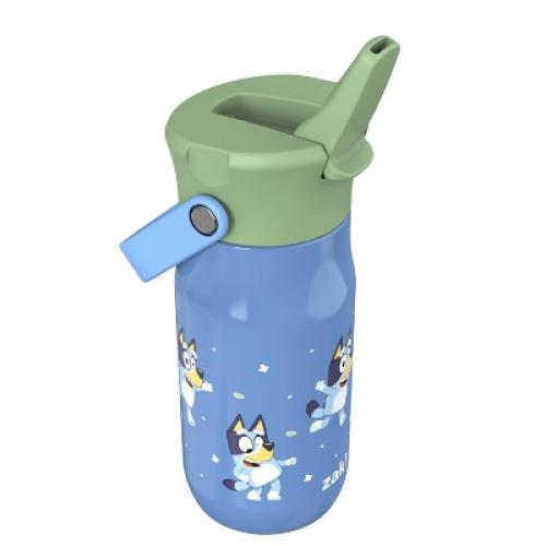 Zak Designs 14oz Bluey Stainless Steel Vacuum Harmony Straw Water Bottle Blue