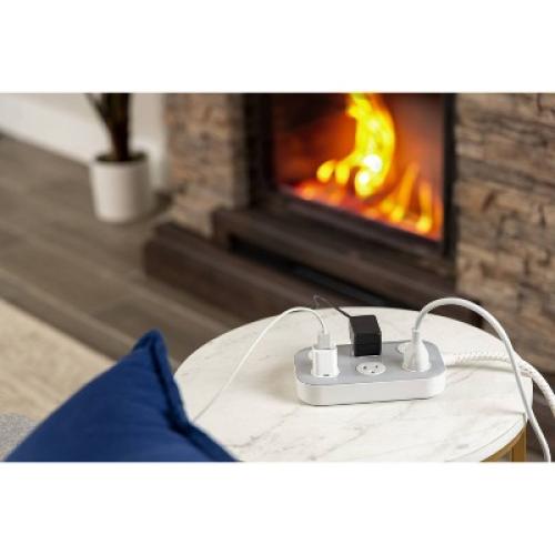 GE 6-Outlet Surge Protector 490J 6' Braided Cord Gray/Cream