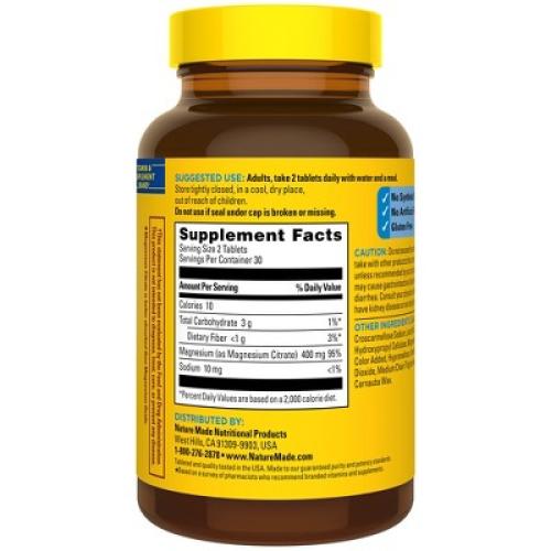 Nature Made Extra Strength Dosage Magnesium Citrate Tablets, Bone and Muscle Support - 60ct