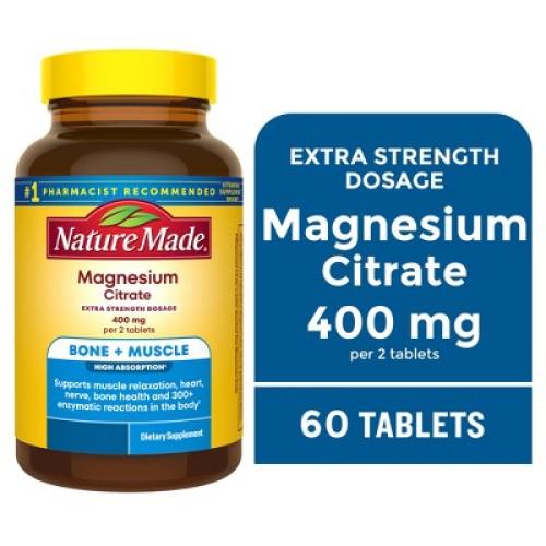 Nature Made Extra Strength Dosage Magnesium Citrate Tablets, Bone and Muscle Support - 60ct