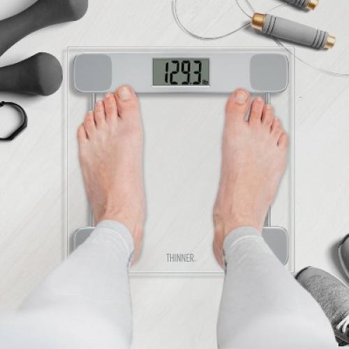 Clear Glass Weight Scale Silver - Thinner: Digital Bathroom Scale with LCD Display, 400 lb Capacity