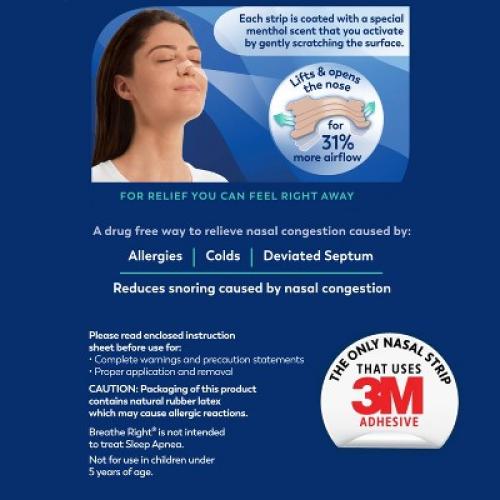 Breathe Right Menthol Tan Adhesive Nasal Strips - 26ct