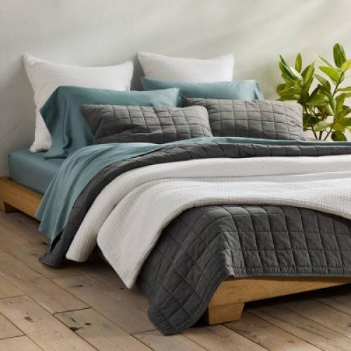 Euro 26''x26'' Textured Chambray Cotton Decorative Throw Pillow White - Casaluna: Indoor Square Pillow, Zipper Closure