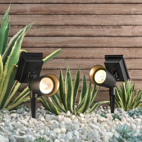 2pk Short Solar LED Outdoor Spotlights Matte Black - Threshold™: Weather-Resistant, Automatic, with Ground Stakes