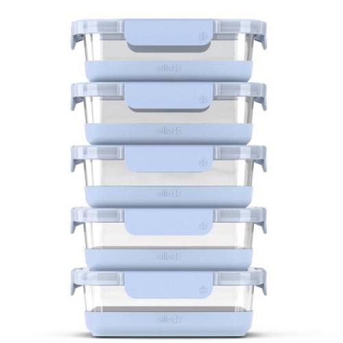 Ello 10pc Glass Meal Prep Food Storage Container Set Blue: BPA-Free, Microwave & Oven Safe, 5 Containers with Lids