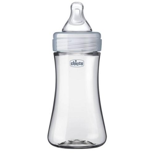 Chicco Duo Hybrid Baby Bottle with Invinci-Glass Inside/Plastic Outside with Slow Flow Anti-Colic Nipple 0 Months  - Clear/Gray - 9oz