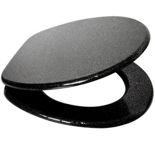 Sanilo Round Molded Wood Toilet Seat with No Slam, Slow, Soft Close Lid, Stainless Steel Hinges, Unique Fun Decorative Design, Glittering Black