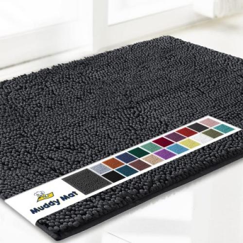Muddy Mat Highly Absorbent Soft Chenille Door Mat and Pet Rug Non Slip Thick Washable Area and Bath Mat for Indoor & Outdoor-Grey Small 18x28