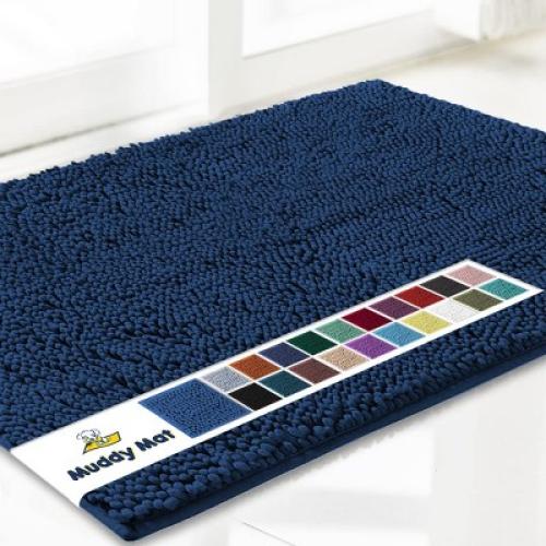 Muddy Mat Highly Absorbent Soft Chenille Door Mat and Pet Rug Non Slip Thick Washable Area and Bath Mat for Indoor & Outdoor-Grey Small 18x28