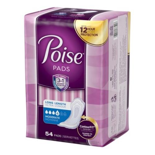 Poise Bladder Control Pads, Adult Women, Moderate Absorbency, Disposable, 54 Count, 2 Packs, 108 Total