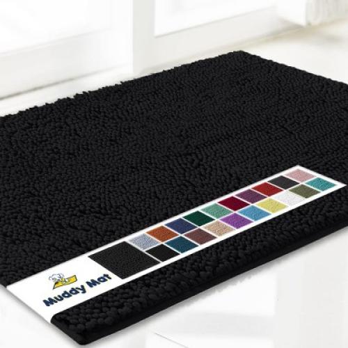 Muddy Mat Highly Absorbent Soft Chenille Door Mat and Pet Rug Non Slip Thick Washable Area and Bath Mat for Indoor & Outdoor-Grey Small 18x28