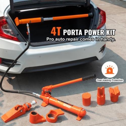 VEVOR 4 Ton Porta Power Kit, Portable Hydraulic Jack with 3.9 ft/1.2 m Oil Hose, Auto Body Frame Repair Kit with Storage Case (8800 LBS)