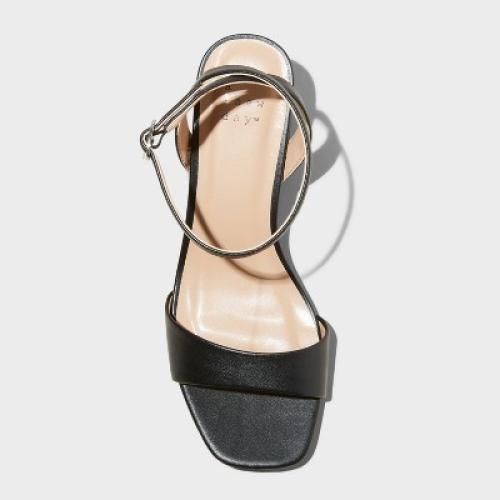 Women's Shannon Heels with Memory Foam Insole - A New Day™ Black 7.5W: Adjustable Buckle Strap, Block Heel, Open Toe Sandals