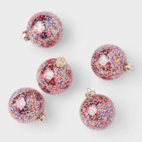 9pc Round Shatter-Resistant Colorful Glitter Christmas Tree Ornament Set - Wondershop™
