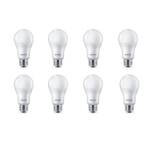 Philips LED 100W Frosted Soft White A19 8-Pack (Non-T20): 1500 Lumens, Standard E26 Base, 2700K, General Purpose Light Bulbs