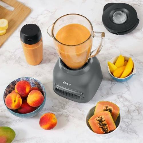 Size 13.5 Inches (H) x 10.2 Inches (W) x 8.5 Inches (D)Oster Easy-to-Clean Blender with Dishwasher-Safe Glass Jar with a 20 oz. Blend-n-Go Cup
