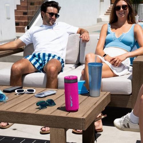 Color Pink JLab Go Party Portable Speaker - Pink: Bluetooth, Waterproof, LED Light, USB-C Charging