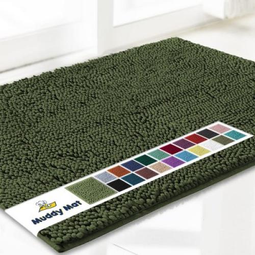 Muddy Mat Highly Absorbent Soft Chenille Door Mat and Pet Rug Non Slip Thick Washable Area and Bath Mat for Indoor & Outdoor-Grey Small 18x28