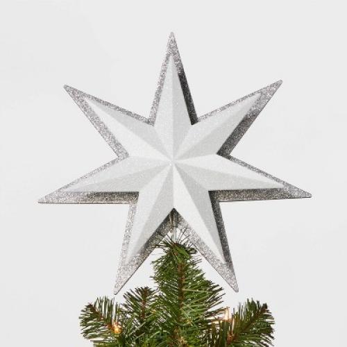 13 21ct LED Light Glitter Star Christmas Tree Topper Silver - Wondershop™: Indoor Plastic Decor