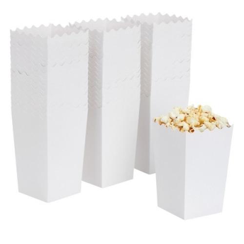 Blue Panda 100 Pack White Popcorn Boxes for Party, Bulk Paper Treat Containers for Movie Night Decorations, 3.3 x 5.5 x 3.5 in