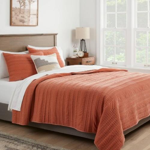 Full/Queen Lofty Velvet Quilt Terracotta/Bronze - Threshold™: OEKO-TEX Certified, Machine Washable, All Ages