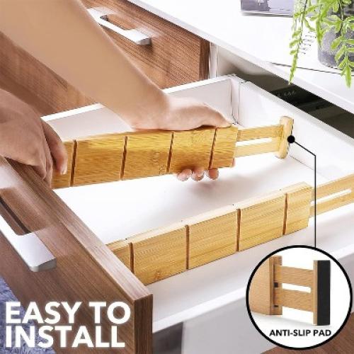 Set of 4  Bamboo Expandable Drawer Dividers with Labels,with 9 Inserts (17-22 in)-SpaceAid