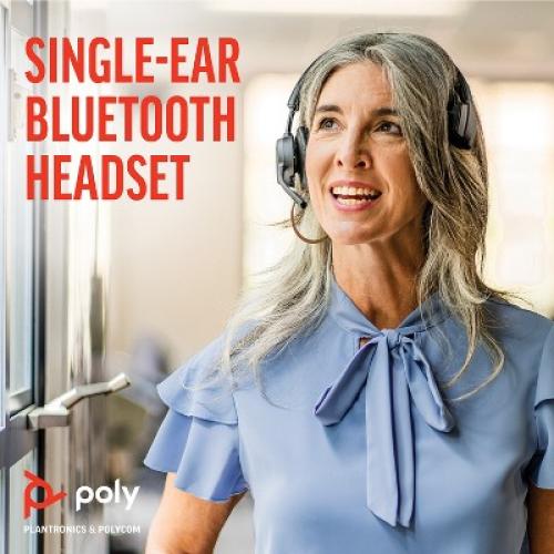 Black Poly Voyager 4310 UC Wireless Headset   Charge Stand- Single-Ear Headset- Connect to PC / Mac via USB-A Bluetooth Adapter, Cell Phone via Bluetooth