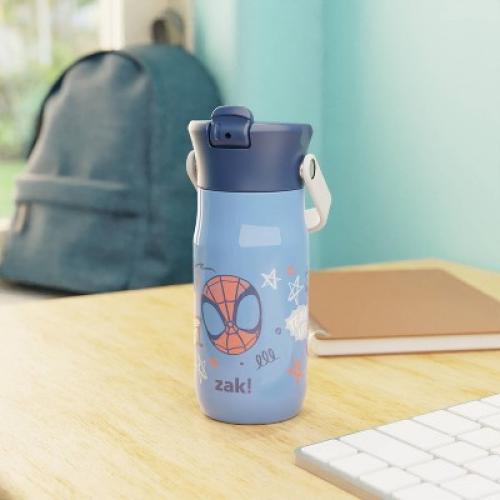 Zak Designs 14oz Spidey & Friends Stainless Steel Vacuum Harmony Straw Water Bottle Blue