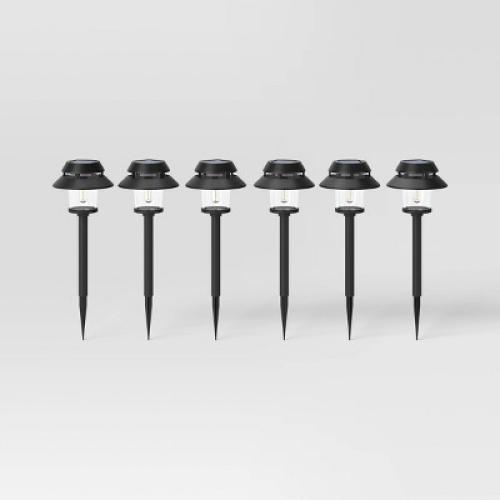 6pk Double Hood Jar Vintage Solar LED Outdoor Path Lights Matte Black - Threshold™: Weather-Resistant, Auto On/Off