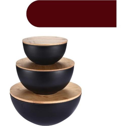 Vdomus Salad Serving Bowls with Lids- Set of 3, Black