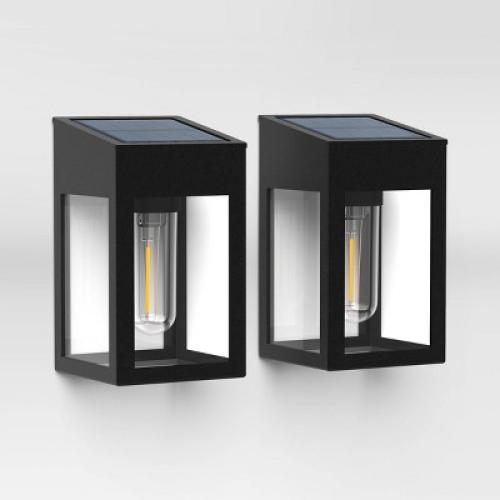 2pk Window Lantern Vintage Deck Solar LED Outdoor Path Lights Matte Black - Threshold™: Automatic Illumination, Weather-Resistant