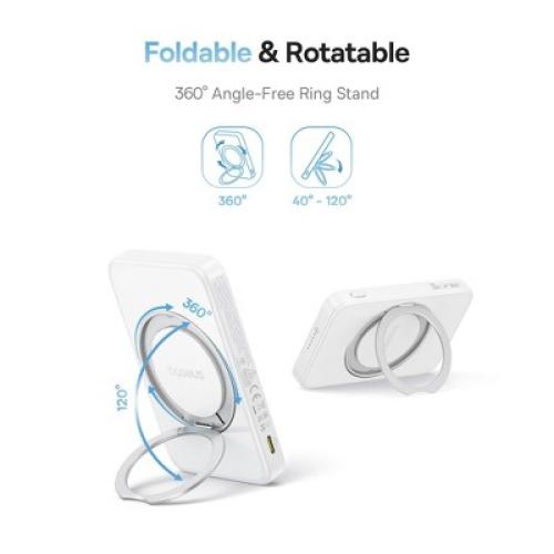 Color White Baseus PicoGo 5000mAh Qi2 Slim Magnetic Bracket Wireless Power Bank - White