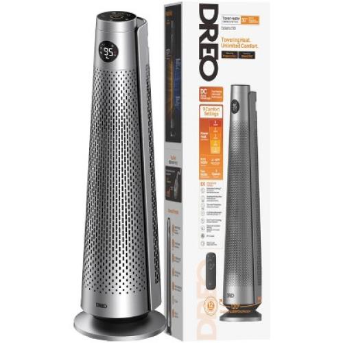Dreo 1500W Solaris 818 Oscillating Ceramic 30” Indoor Space Heater for Home or Large Bedroom with Remote Control Silver: ETL Listed, 9 Settings