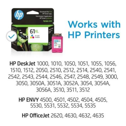 HP 61XL Single Ink Cartridge - Tri-color (CH564WN#140): High Yield, 3 Colors